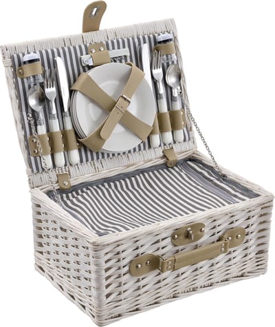 Picknickmand voor 4 personen - incl. inhoud - wit