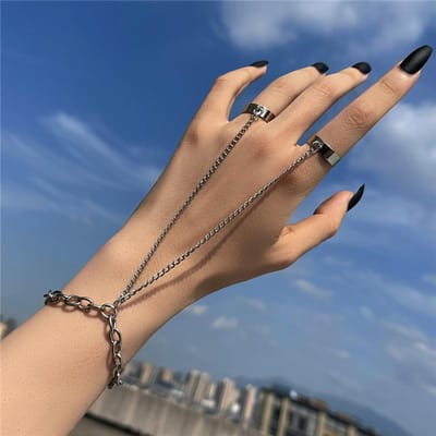 Punk Geometrische Kleur Ketting Polsarmband Voor Vrouwen Mannen Ring Bedel Set Koppel Emo Mode Sieraden Cadeaus Pulsera Mujer brown