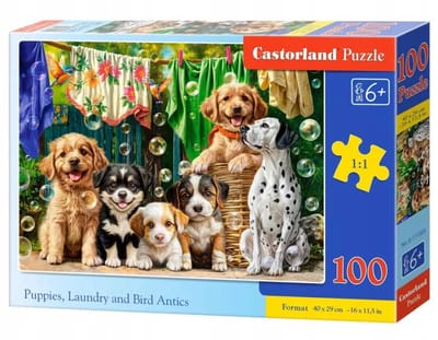 Castorland puzzel 100 stukjes: puppy's, wassen en vogelplezier