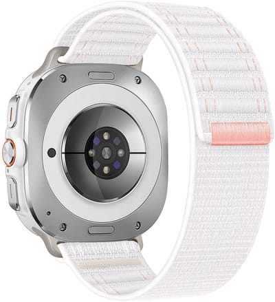 Stravo Nylon Horlogebandje met Klittenbandsluiting – Geschikt voor Samsung Galaxy Watch Ultra 2 (2026) / Ultra (2024/2025) – Sport Bandje – Geribbelde Structuur – Wit