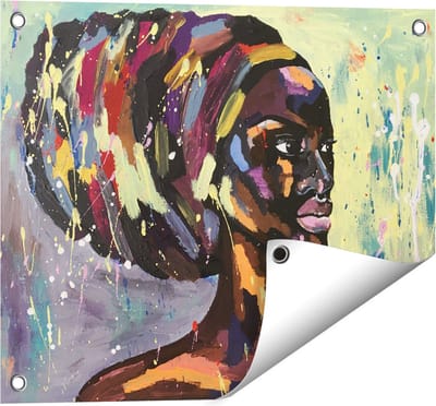 Gards Tuinposter Getekende Afrikaanse Vrouw - Abstract - 50x40 cm - Tuindoek - Tuindecoratie - Wanddecoratie buiten - Tuinschilderij