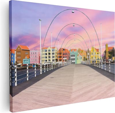 Artaza Canvas Schilderij Willemstad - 40x30 cm - Klein - Wanddecoratie Zonsondergang - Muurdecoratie Stad - Kamer Accessoires