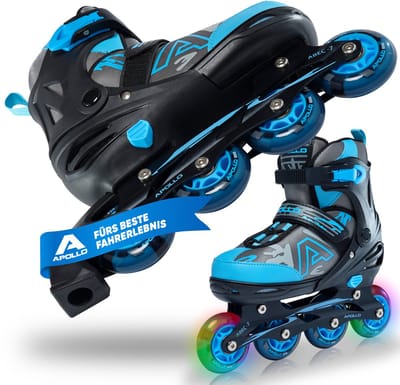 Apollo Champion, in Maat Verstelbare Inline Skates voor Jongens en Meisjes Vanaf Maat 31, Inline Skates Dames en Heren tot Maat 42, Hoge Kwaliteit Rolschaatsen met LED Wielen.