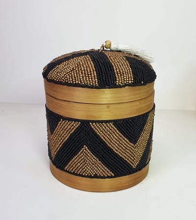 DUA opbergdoos - dome koepel kralendoos - Bali woondecoratie - zwart goud - Opbergmand met deksel