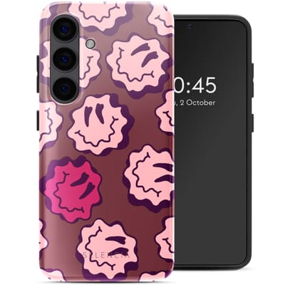 Selencia Hoesje - Geschikt voor Samsung Galaxy S24 - Backcover - Wavy Smiley Pink