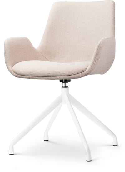 Nolon Nola-Eef Draaibare Eetkamerstoel Beige - met Armleuning - Stof - Wit Onderstel - Lage Armleuning - Design - Scandinavisch - Comfortabel