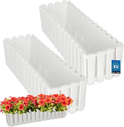 KOTARBAU® 2 st Balkonbak, Bloembak voor Balkon, Kunststof Balkonbak, 58 x 18 x 16 cm, Wit, Balkon Plantenbak, Rechthoekig, Weerbestendige Plantenbak