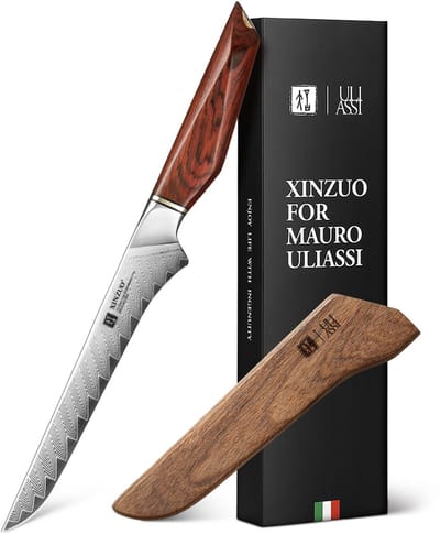 XinZuo x Uliassi – Uitbeenmes Damascus 16,5 cm – Professioneel Keukenmes – Xing Series – Mauro Uliassi (3-sterren Michelin chef)