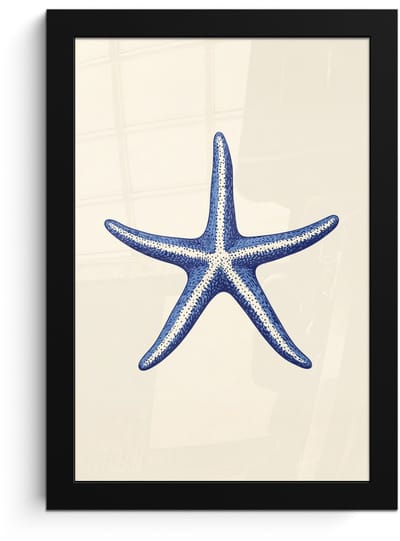 Poster in lijst - Fotolijst 20x30 cm - Posters - Blauwe zeester - Minimalistisch - Beige - Posterlijst zwart - Decoratie - Wanddecoratie woonkamer - Muurdecoratie slaapkamer