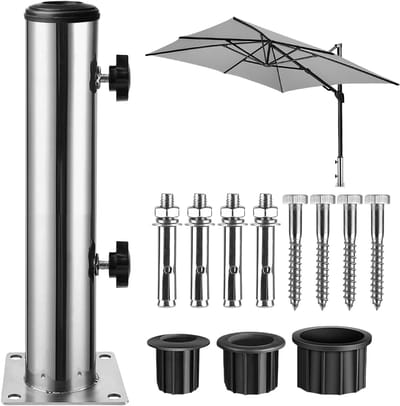 Parasolvoet Houder - Parasolstandaard Buis - Terras Stabiliseren - Verstelbare Buis - 49/39/32 mm - Zilver