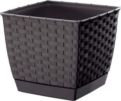 Prosperplast Plantenpot/bloempot - rotan kunststof - 16.5 x 16.5 cm - bruin