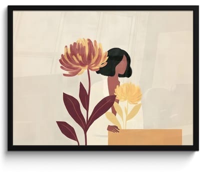 Poster in lijst - Fotolijst 70x50 cm - Posters - Vrouw - Minimalistisch - Bloem - Posterlijst zwart - Decoratie - Wanddecoratie woonkamer - Muurdecoratie slaapkamer