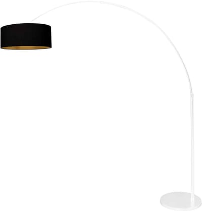 Witte vloerlamp met zwart linnen kap, trendy materiaal en verstelbare hoogte tot 240 cm, Steinhauer Sparkled Light 3964W