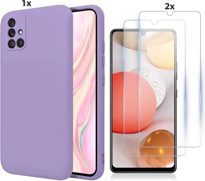 Hoesje Geschikt Voor Samsung Galaxy A32 4G Hoesje Soft Nano Silicone Backcover Gel Lavendel Paars Met 2x Glazen Screenprotector