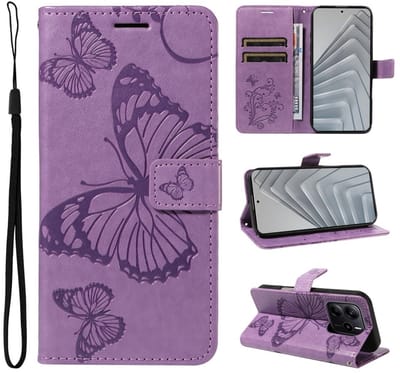 Coverup Hoesje - Geschikt voor Xiaomi Redmi Note 14 4G Hoesje - Coverup Vlinders Book Case - Lila