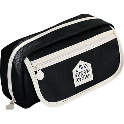 Trousse à crayons panda mignonne, grande capacité, 3 couches, durable et facile à nettoyer, poche zippée noir