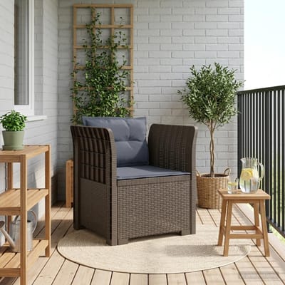 vidaXL - Eén-zits - Fauteuil - met - Kussens - Rieten - Look - PP - Lichtgrijs