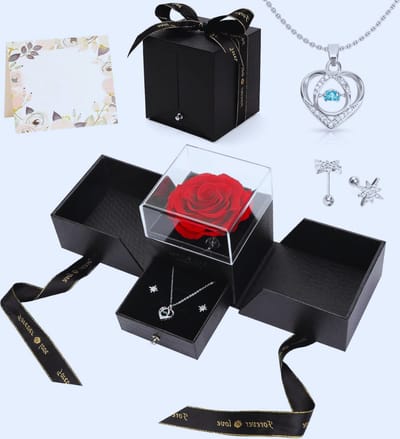 Eeuwige Roos Sieraden Cadeauset - Romantische Hart Ketting & Oorbellen In Luxe Geschenkdoos Voor Vrouwen - Perfect Voor Valentijnsdag - Moederdag En Jubilea