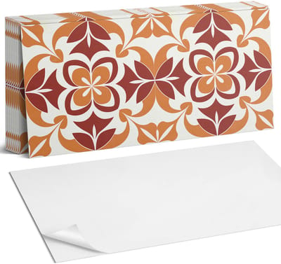 Coloray Plaktegels - Bloemenpatroon met bladeren Zelfklevende Wandtegels - 40 cm x 20 cm - Rood Plaktegels - 10 stuks - Rechthoek PVC Tegels - Plaktegels Badkamer - Vloertegels Zelfklevend - Vinyltegels Vloer Zelfklevend - Portugese Tegels