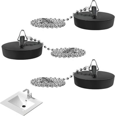 Universele Afvoerstop voor Gootsteen en Bad, 3 Stuks Rubber Stop met Ketting voor Wastafel en Keuken, Perfect voor Badkamer en Sanitair