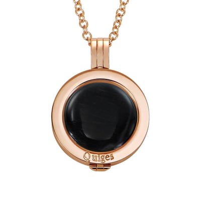Quiges Munthouder met Ketting en Munt 25mm Cat's Eye Zwart - RVS Roségoudkleurig - EPRHZ632