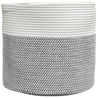 vidaXL - Opbergmand - Ø - 40x35 - cm - katoen - grijs - en - wit