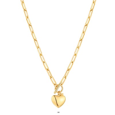 Twice As Nice Halsketting in goudkleurig edelstaal, ovale schakelketting met hart 45cm