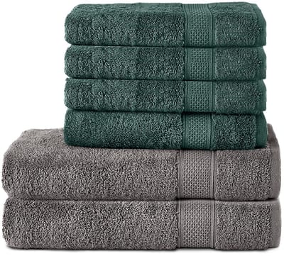 Komfortec Handdoekenset 4x handdoek 50x100 cm en 2x badhanddoek 70x140 cm - 100% Katoen - Antraciet&Donkergroen
