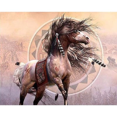 Diamant borduurwerk handwerk paard met veren kruissteek volledige ronde diamant diamant schilderij 20X30CM gray