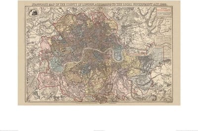 Kunstdruk Stanfords - Map of the County of London 1888 60x80cm