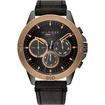 Tommy Hilfiger Harley 1791893 Horloge - Leer - Zwart - Ø 46 mm