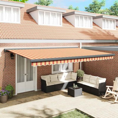 vidaXL - Uitschuifbare - luifel - Geel - en - Wit - met - Antraciet - Frame - 4 - × - 3 - m