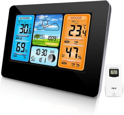 Weerstation Draasloos Binnen/Buiten - Digitale Weerstation - Zwart - Binnen- en Buitentemperatuur - Voorspelling Weer - Voor Thuis en Kantoor