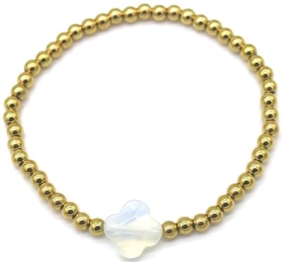 Bijoutheek Armband (Sieraad) Balletjes Klaver Moonstone Wit