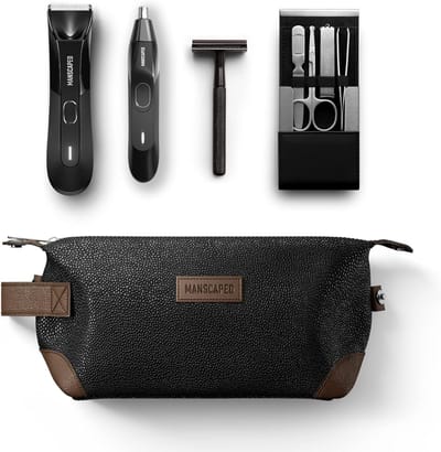 Complete Verzorgingsset voor Mannen - Elektrische Trimmer, Neus- en Oorhaartrimmer, Luxe Nagelset en Toilettas