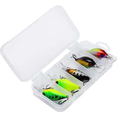 Ensemble de 5 Pièces Appâts Durs Artificiels Réalistes Ensemble Appât de Pêche Leurre Poisson avec Hameçons (Type 1) white