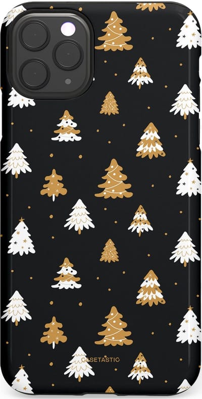 Casetastic hoesje geschikt voor Apple iPhone 11 Pro Max - Dubbellaagse bescherming - Happy Chistmas Kerstbomen - Fashion Case - Zwart