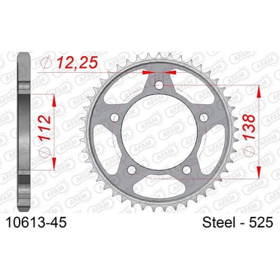 Stalen tandwiel Afam 525 45 dents