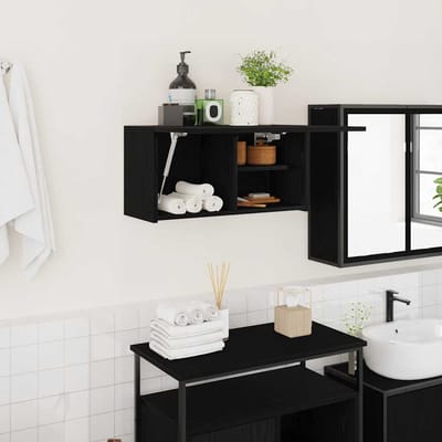 vidaXL - Badkamerwandkast - 60x25x30 - cm - bewerkt - hout - zwart
