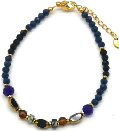 Armband Dames - Kralen en Steentjes - RVS - Verstelbaar 16-21 cm - Donkerblauw