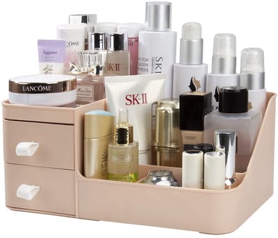 Unyqoos ® Stijlvolle Make-up Organizer met Drie Laden voor Optimale Cosmetica-opslag in Roze Design
