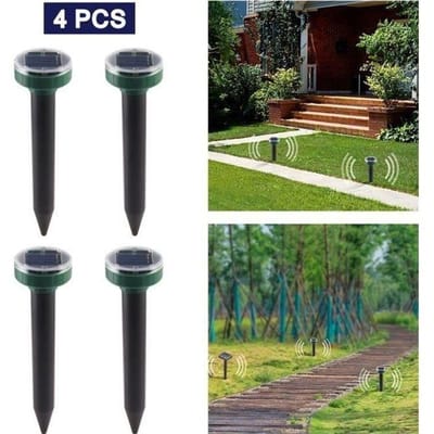 4PCS répulsifs solaires Anti-Taupes répulsif ultrasonique pour extérieur sans Taupes, sans Poison de Vole