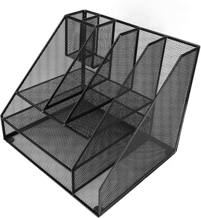 Bureau Organizer - Opberger Bureau - Werkplek Organiseren - Drievoudige Opbergruimte - 32 x 27 cm - Zwart