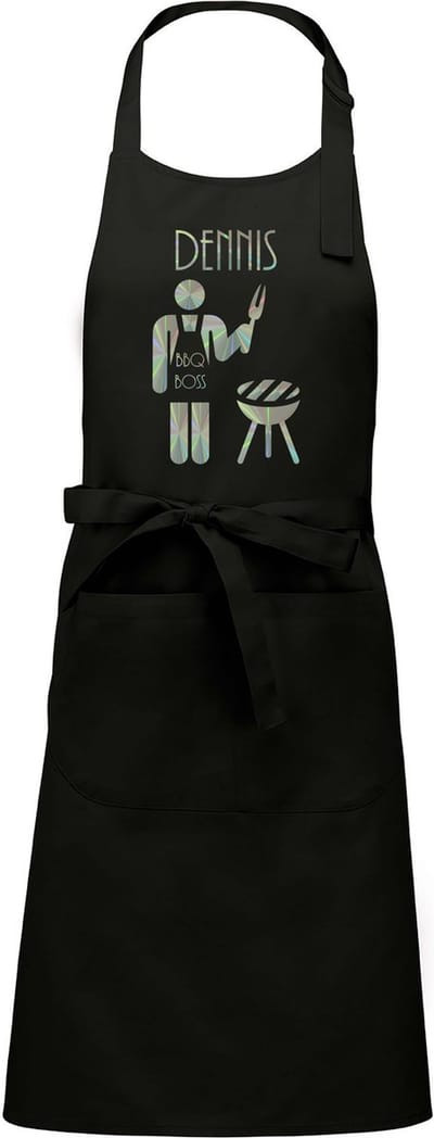 Naam cadeau - Barbecueschort - BBQ Boss - zwart - opdruk zilver -  cadeau Vaderdag - trouwdag - verjaardag - jubileum -