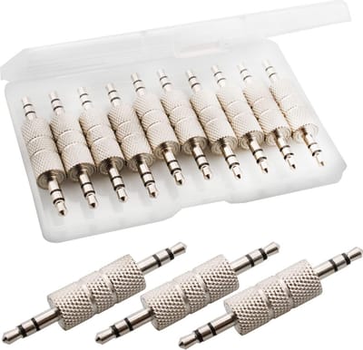 RUNCCI-YUN 10pcs Jack 3.5mm Stereo, 3.5mm Plug to Plug Audio Adapter, Silver, 3.5mm Stereo Jack to 3.5mm Stereo Jack Adapter, 1/8 Inch Audio Pairing Plug