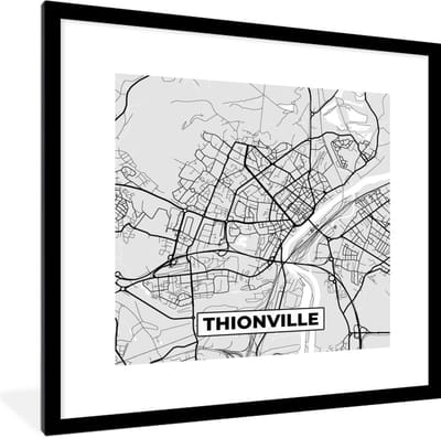 Fotolijst incl. Poster - Kaart - Stadskaart - Frankrijk - Thionville - Plattegrond - 40x40 cm - Posterlijst