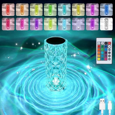 GELLDG LED-bureaulamp - Kristallen bedlamp - Draadloze touch - Met afstandsbediening - RGB-kleurveranderend nachtlampje - 400 mAh-batterij - 16 kleuren - Geschikt voor slaapkamer, woonkamer en dates