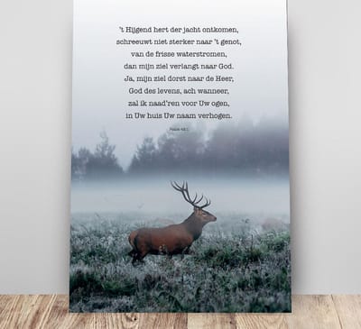 Metalen wandbord A3 't Hijgend hert - Psalm 42' - christelijk - cadeau - bord - Hour of Power