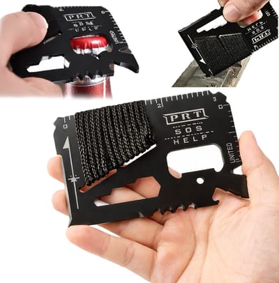 14 in 1 Survival Creditcard Multitool I Pocket Jachtmes I Camping Tool I Met Paracord Touw I SOS I RVS I Zwart