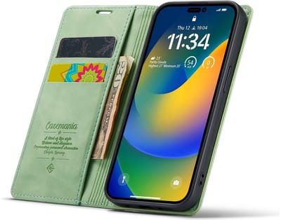 CaseMania Bookcase hoesje geschikt voor Apple iPhone 14 Pro - Effen Lichtgroen - Kunstleer